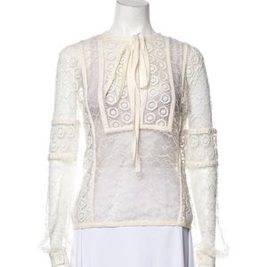 Elie Saab Lace Pattern Blouse Top long sleeve NWT Size Small